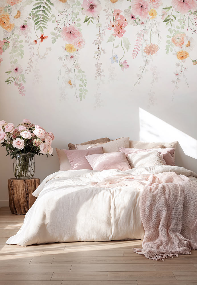 papier-peint-fleurs-suspendues-chambre