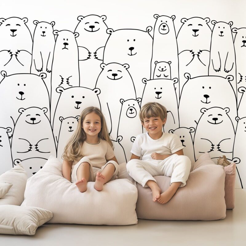 Scandinavisch behang met babybeertjes
