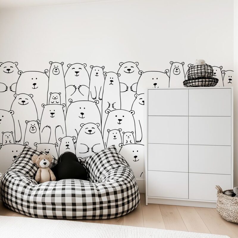 papier-peint-ourson-noir-et-blanc