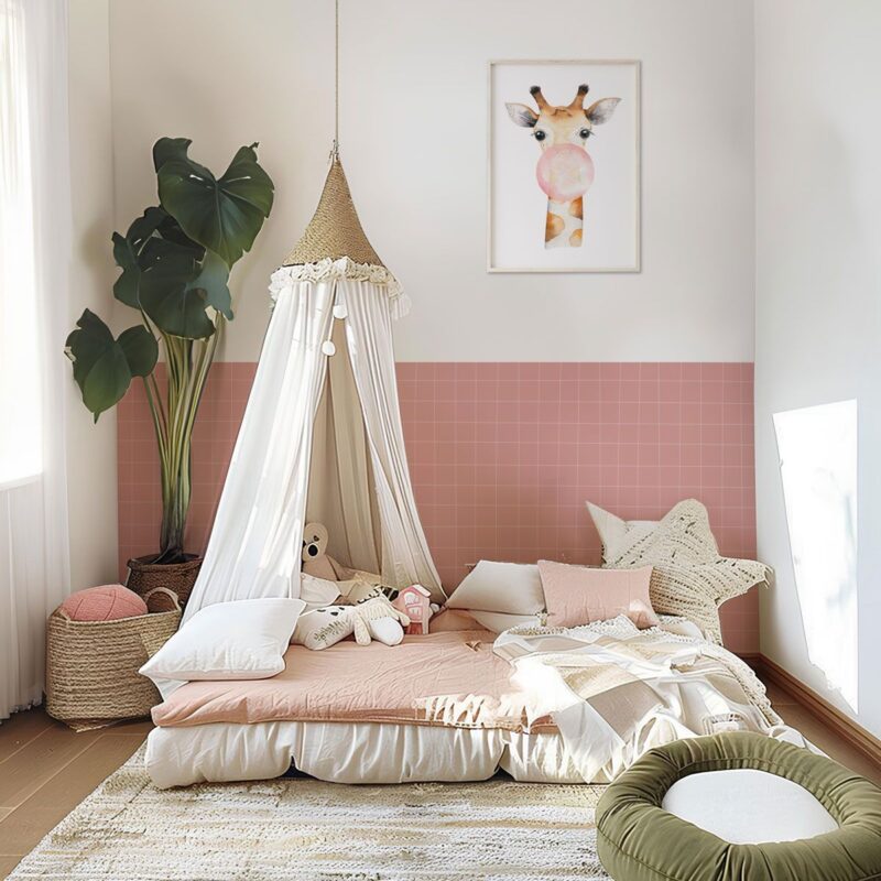 papier peint petit carreau rose