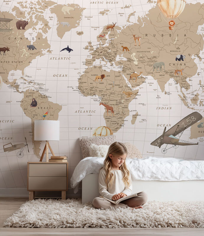 Behang met wereldkaart voor kinderen