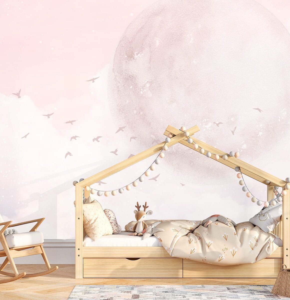 papier-peint-rose-chambre-fille